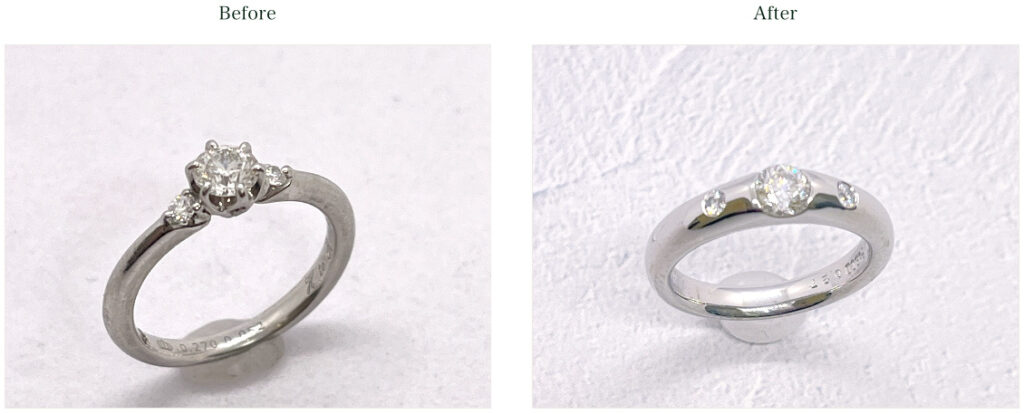 ダイヤモンドの婚約指輪を使いやすいデザインにジュエリーリフォーム
